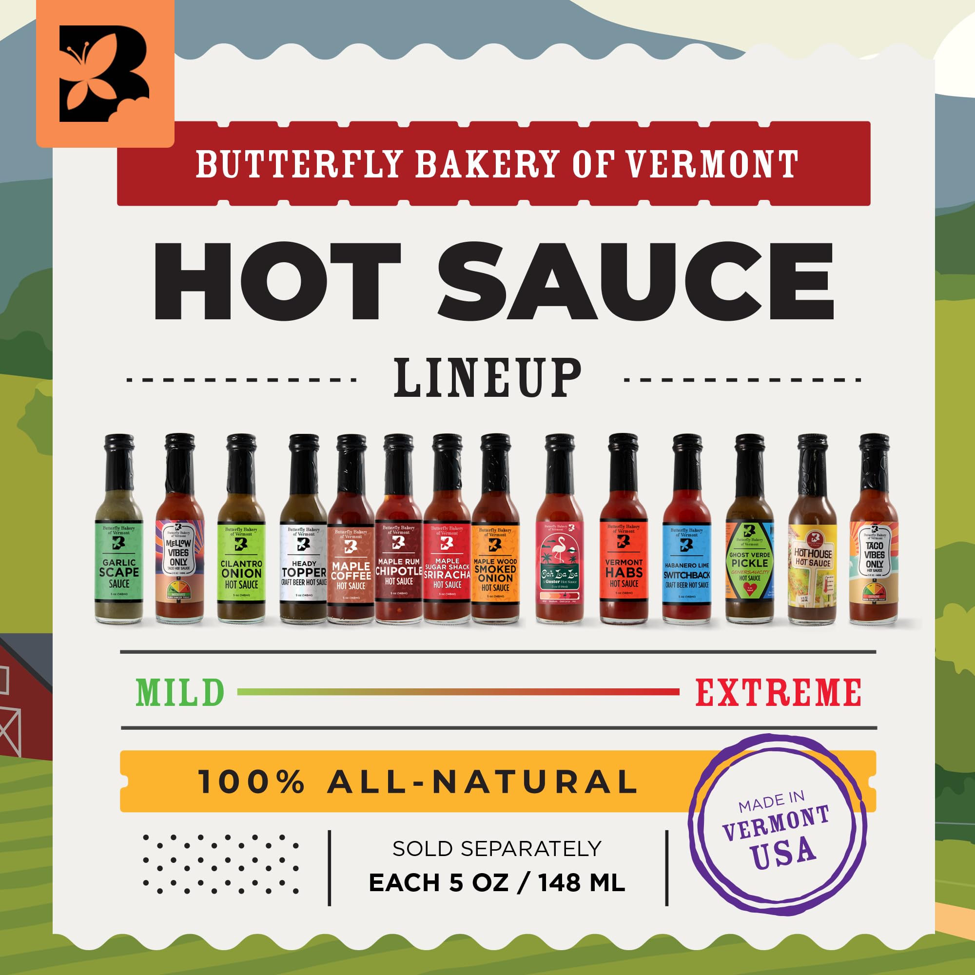 Butterfly Bakery of Vermont Mellow Vibes Only Taco Hot Sauce, 5 fl oz
