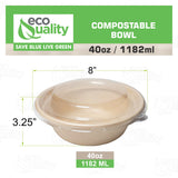 [25 Pack] 40 oz Round Disposable Compostable Paper Bowls with Dome Lids Heavy-Duty, Eco-Friendly Natural Bagasse Unbleached, Heat Resistant, 100%