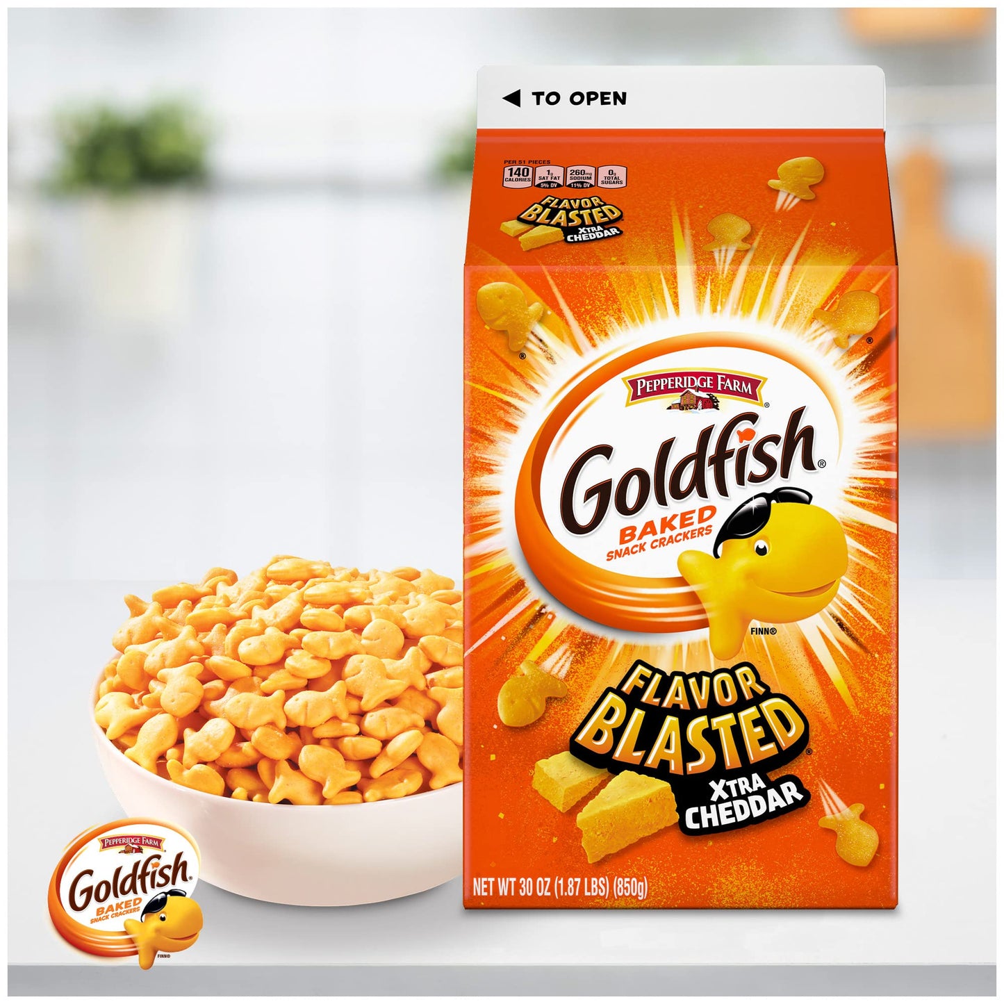 Pepperidge Farm Goldfish Flavor Blasted Xtra Cheddar Crackers, 30 Oz Carton, Pack of 6