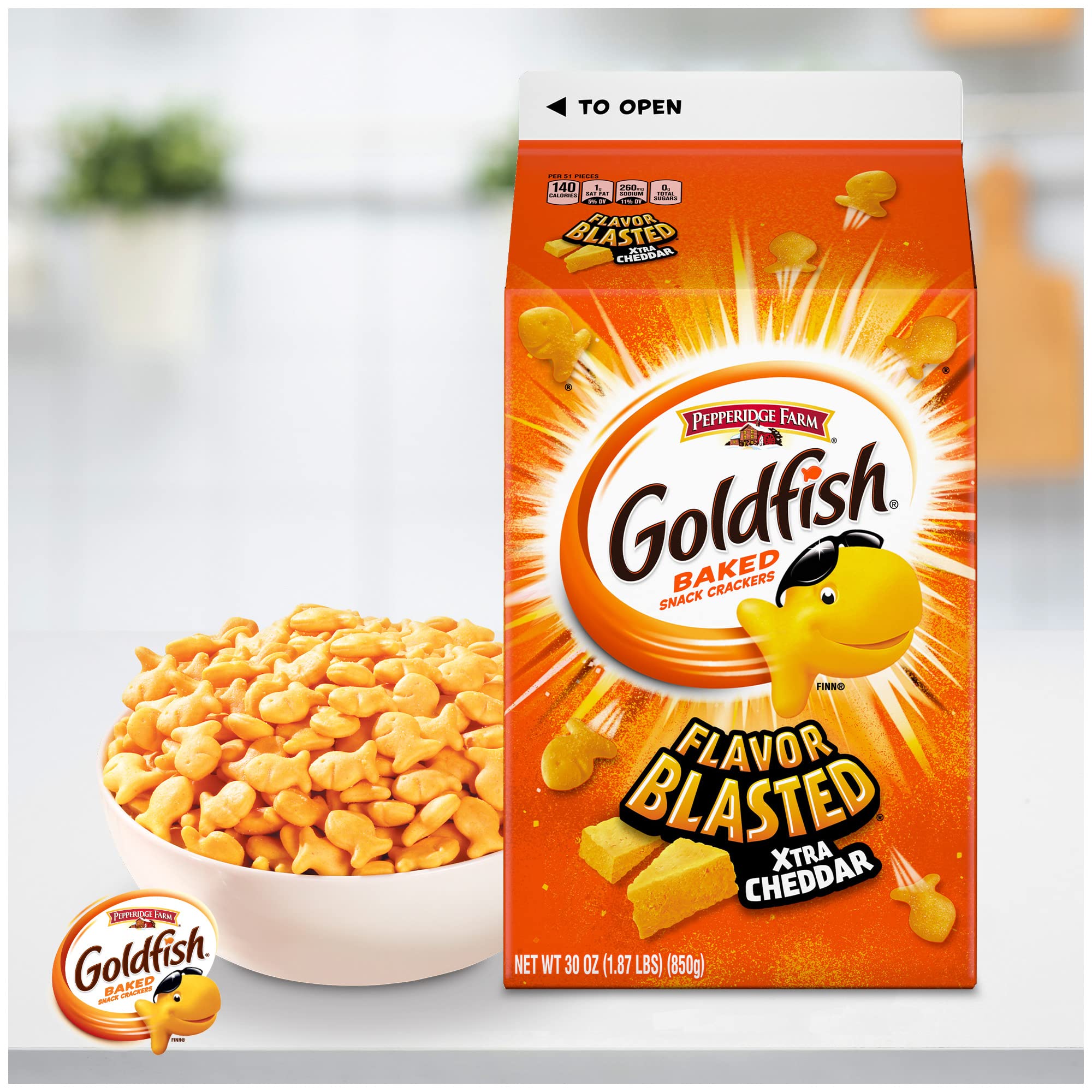 Pepperidge Farm Goldfish Flavor Blasted Xtra Cheddar Crackers, 30 Oz Carton, Pack of 6