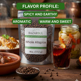 Whole Allspice Berries Pimenta dioica - Certified Kosher, 4oz Resealable Pouch | Fresh, Aromatic, All-Natural Spice for Cooking, Baking, Pickling