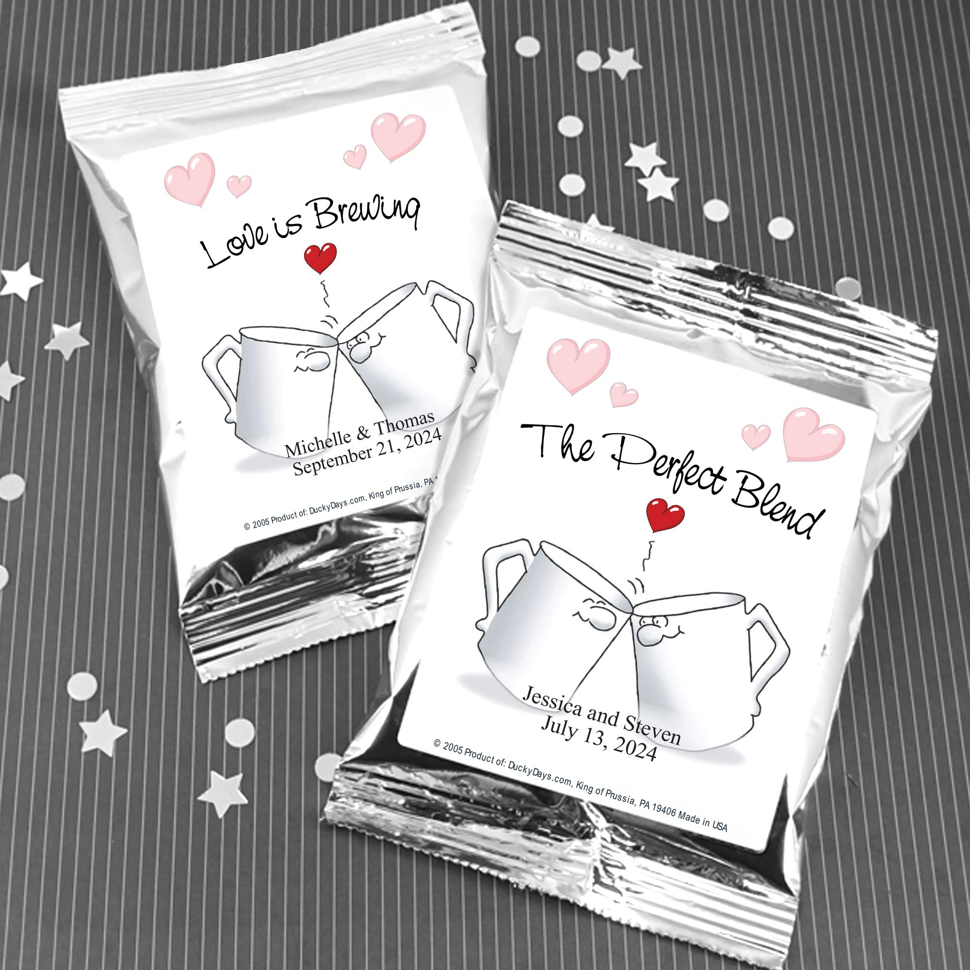 Personalized Coffee Bags, The Perfect Blend Kissing Mugs Wedding Favors (Set of 24)