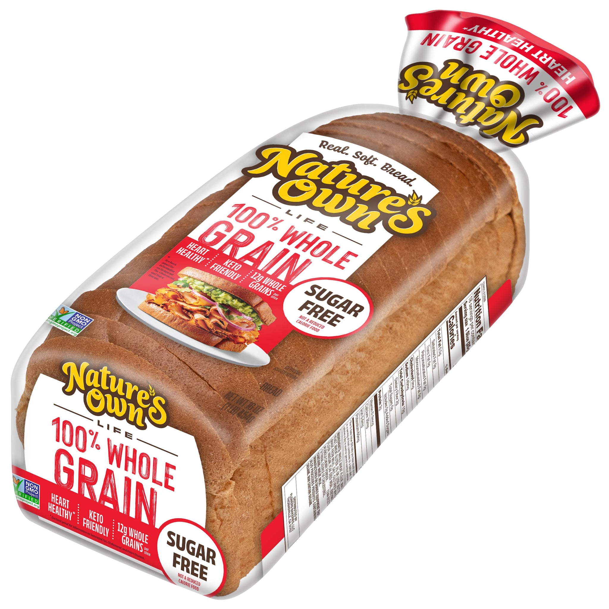 Nature's Own Life 100% Whole Grain Bread, Sugar Free Bread, Non-GMO Keto Friendly, 16 oz Loaf