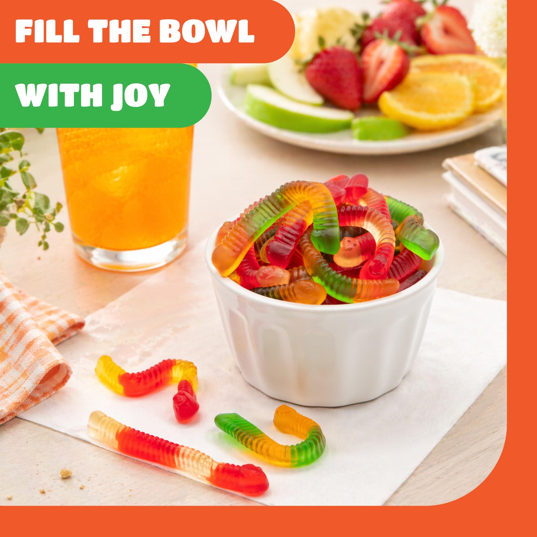 Gummy Worms - 1 Pound Pack - Gummy Candy - Assorted Fruit Flavors - Strawberry, Pineapple & Tangerine - Chewy Candy for Parties, Snacking, and Goodie