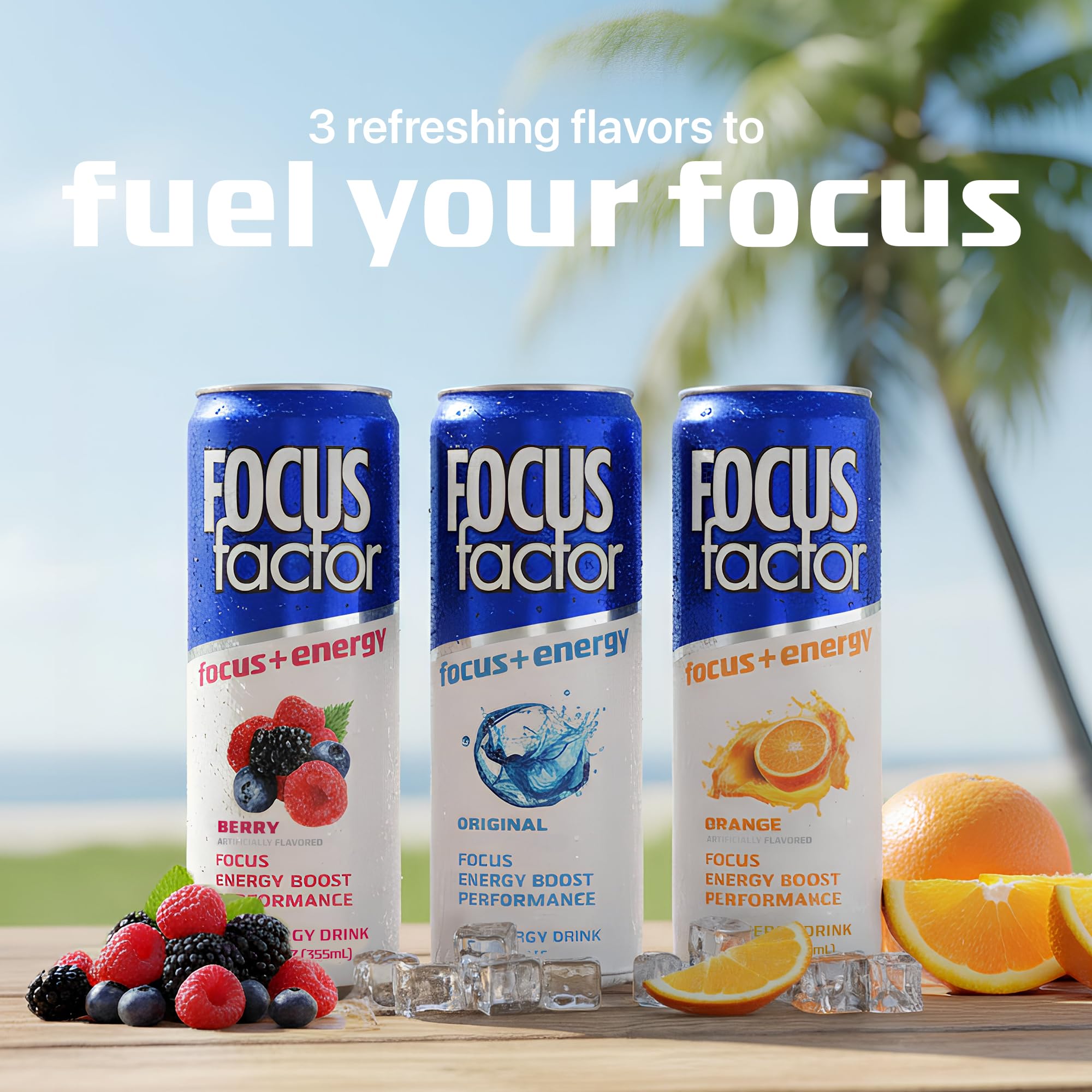 Focus Factor Energy Drink - 12 x 355ml Cans (Original Flavor) - with Focus + Energy - Lightly Carbonated, Sugar Free, Low Calorie with Vitamins B6