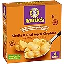 Annie's Shells and Real Aged Cheddar, Made with Organic Pasta and Real Cheese, 4 Ct, 24 oz