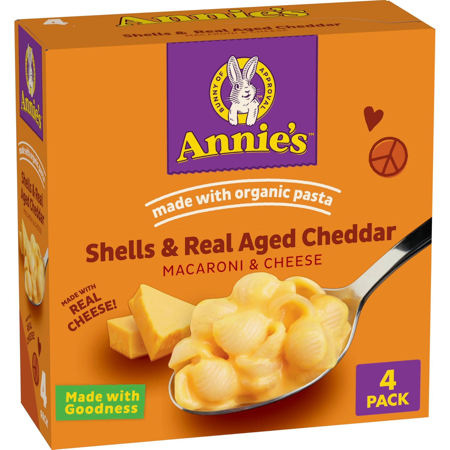 Annie's Shells and Real Aged Cheddar, Made with Organic Pasta and Real Cheese, 4 Ct, 24 oz