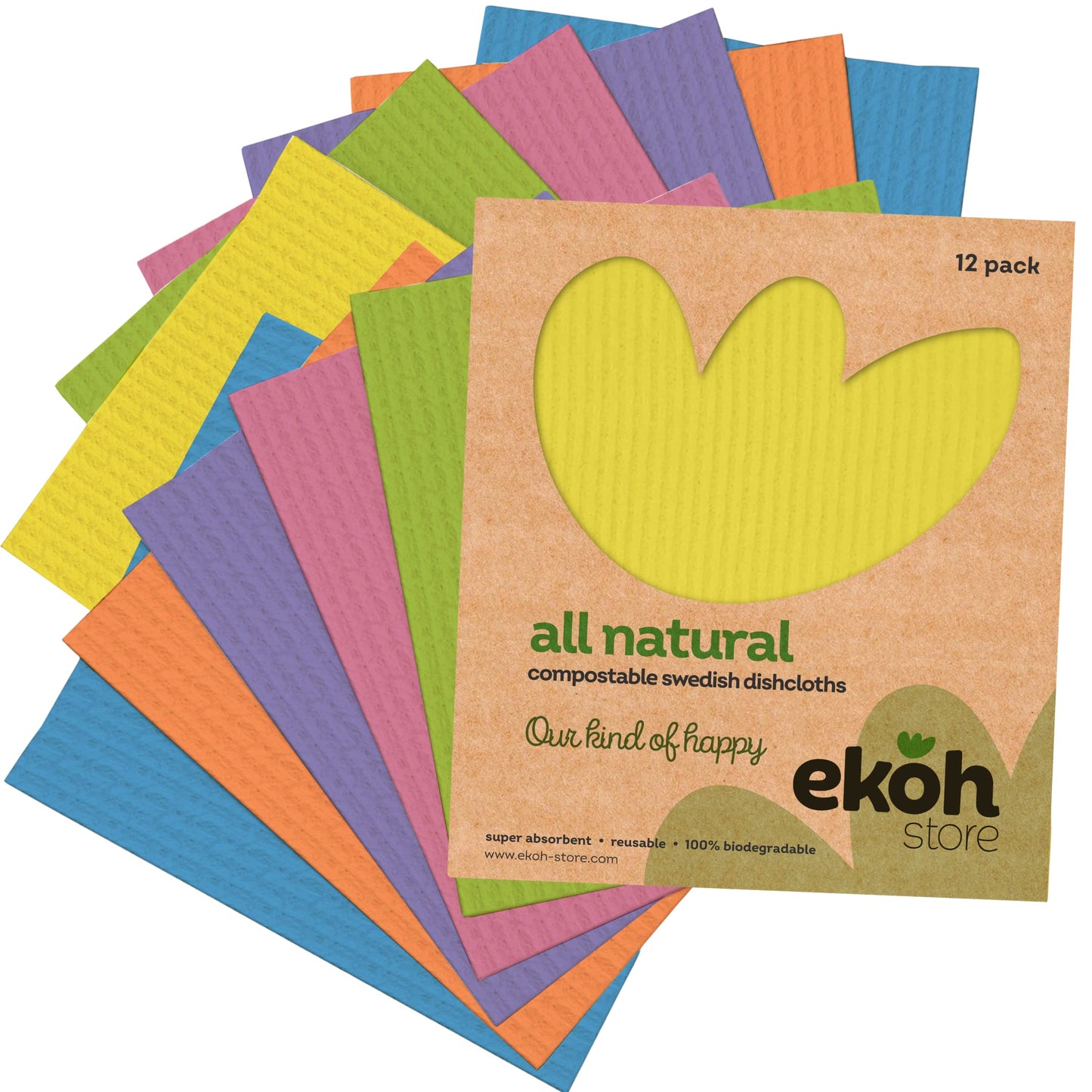 Swedish Dish Cloths Compostable Sponge Cloth 12 Pack | Solid Assorted Happy Colours | Reusable Cleaning Hand Towel Bulk Buy | for Kitchen, Counters