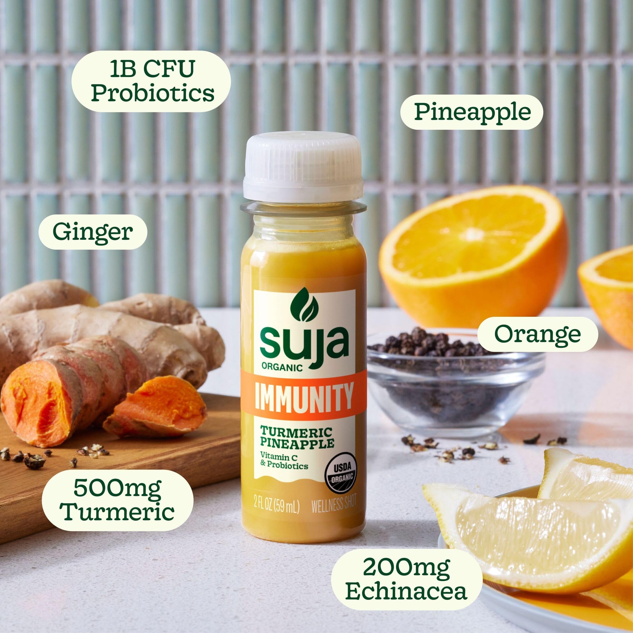 Suja Organic Immunity Defense Shot (2 Fl Oz x 4 Count) with Turmeric and Ginger | Immunity Boost & Support | Functional Shots | Cold-Pressed Juice
