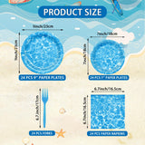 96 Pieces Ocean Wave Tableware Set Party Supplies - Water Pattern Themed Disposable Dinnerware with Paper Plates, Napkins, and Forks for Pool Parties