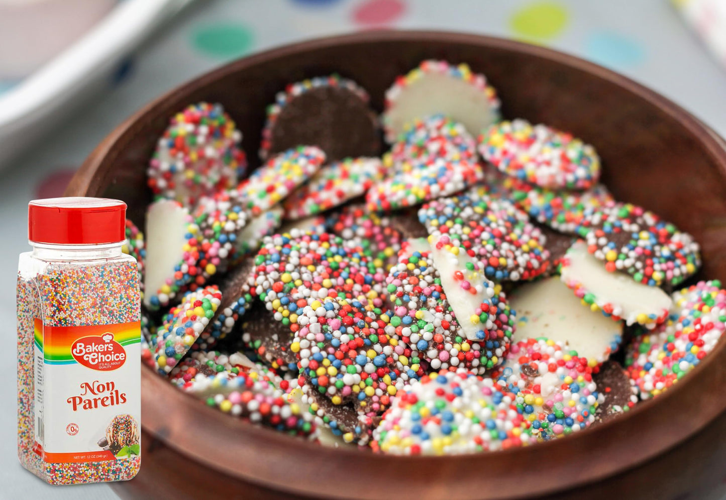 Bakers Choice Rainbow NonPareils, Cake and Toppings Non Pareil Sprinkles Gluten Free - Dairy Free - Kosher - 12 Ounce.