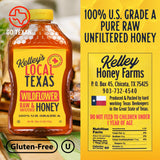 Kelley's Local Texas Wildflower Honey 40 oz - 100% Pure, Raw and Unfiltered - All-Natural American Honey for Tea, Baking, Yogurt, Toast & BBQ, Squeeze Bottle