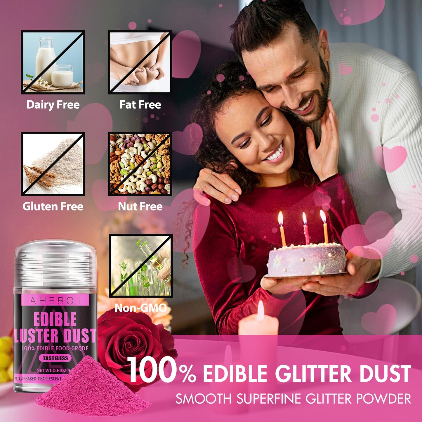 Aheroi Edible Glitter, 30 Colors Luster Dust Edible Glitter Pack for Drinks, Food Glitter Edible Shimmer Dust Powder, Edible Dust for Cocktail