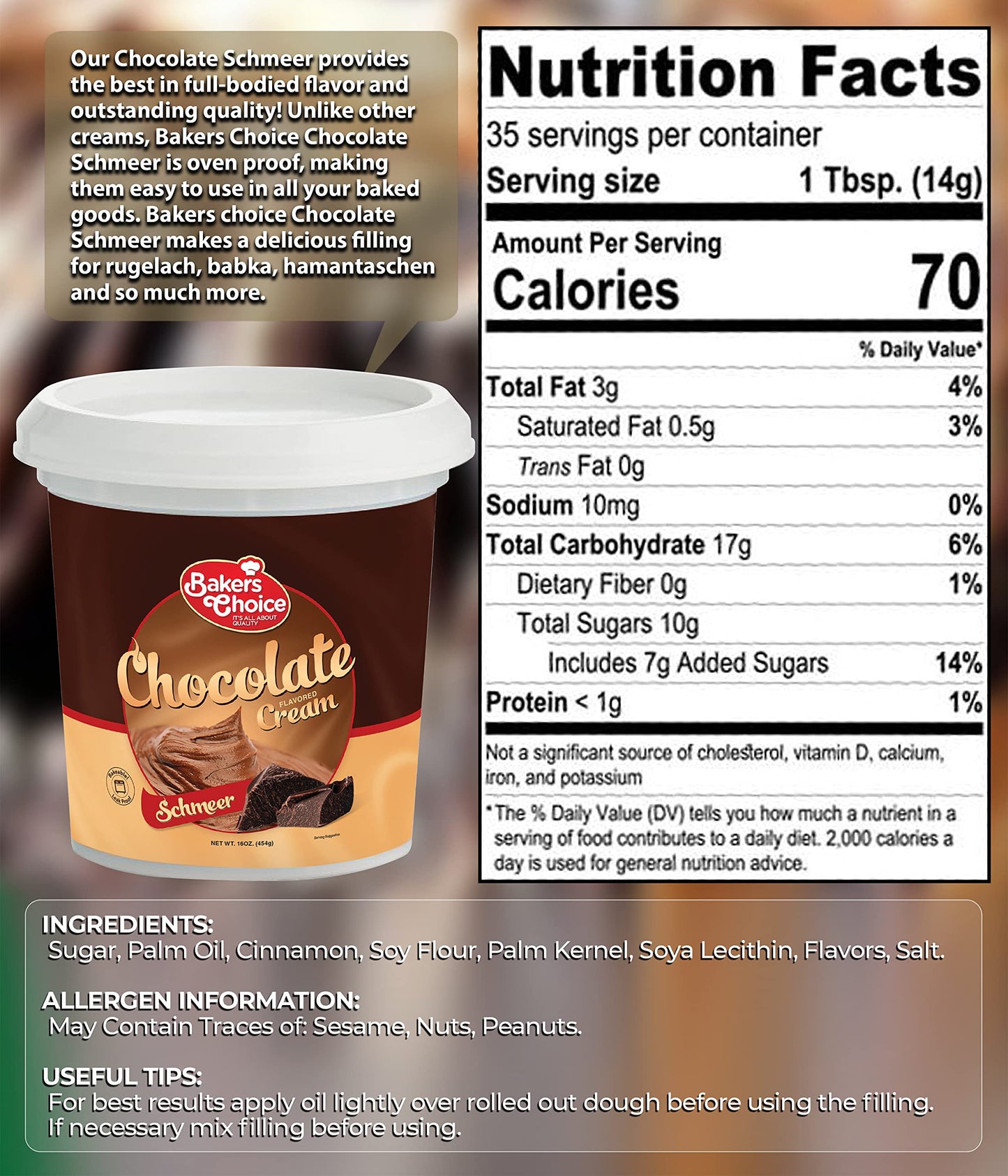 Premium Chocolate Spread -16 oz. - Rich & Creamy Pastry Filling, Breakfast Syrups & Toppings for Cakes, Cookies and Desserts - Dairy Free, Kosher