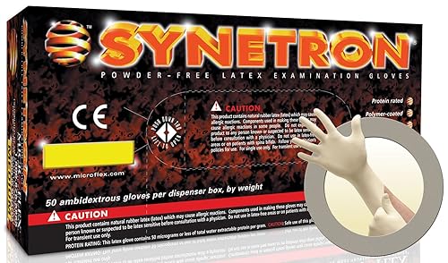 Microflex Synetron Latex Gloves - Disposable, Extended Cuff, Exam Grade, Size X Large (Pack of 50)