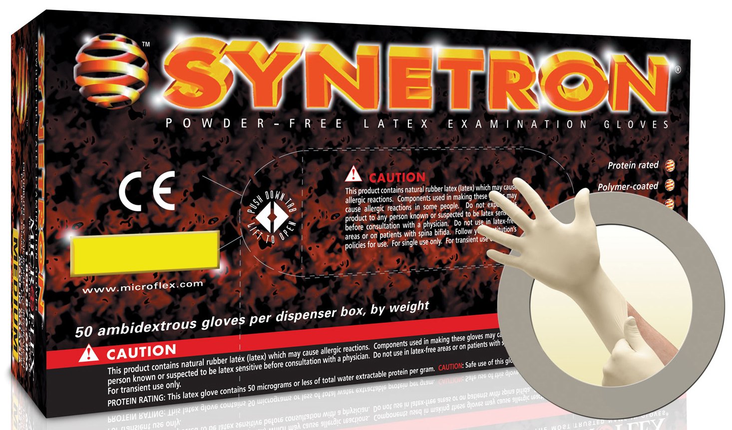 Microflex Synetron Latex Gloves - Disposable, Extended Cuff, Exam Grade, Size X Large (Pack of 50)