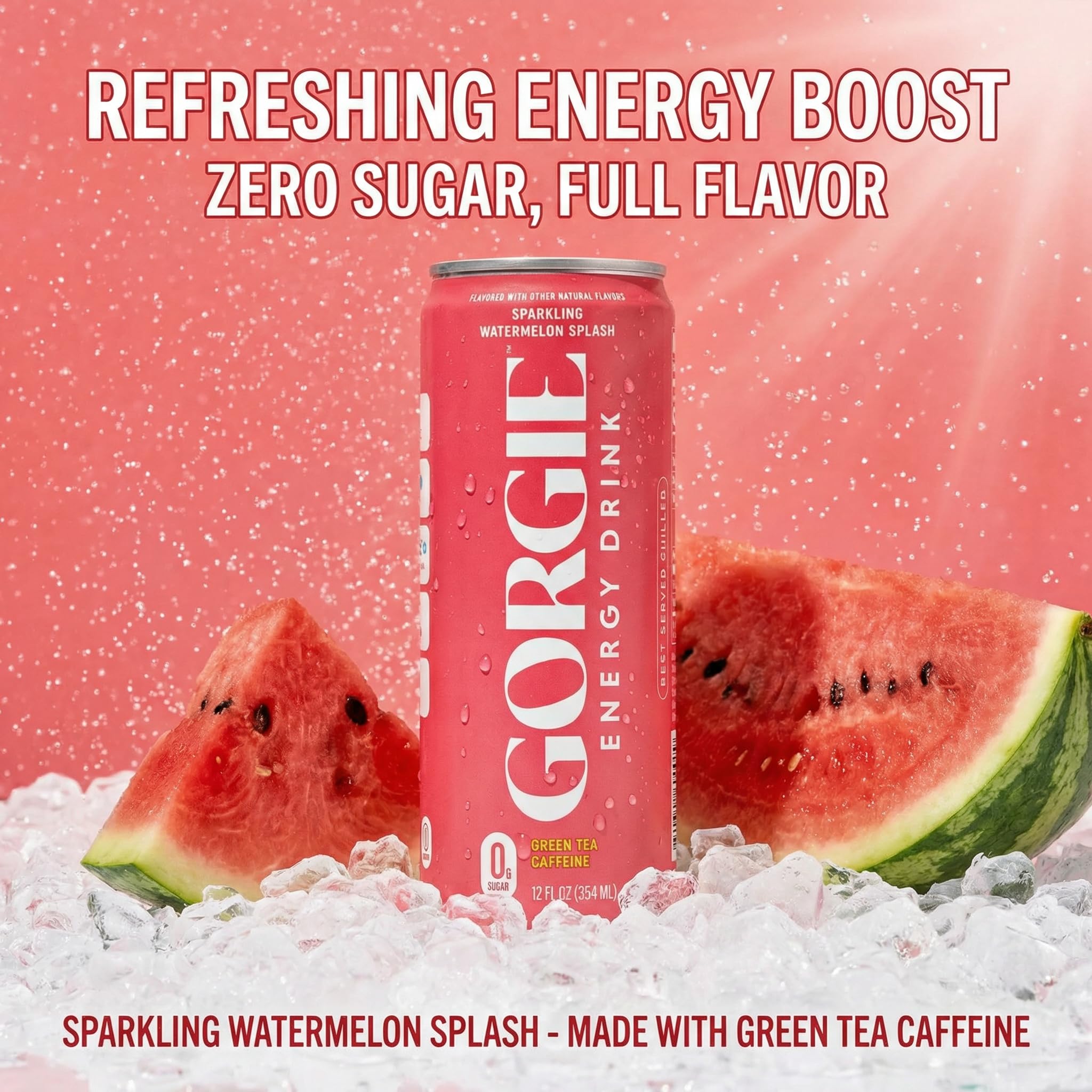 Gorgie Energy Drink Sparkling Watermelon Spice - 12 fl oz Can (Pack of 12) - Alternative to Calculus Energy Drinks with a Random Item - 13 Items