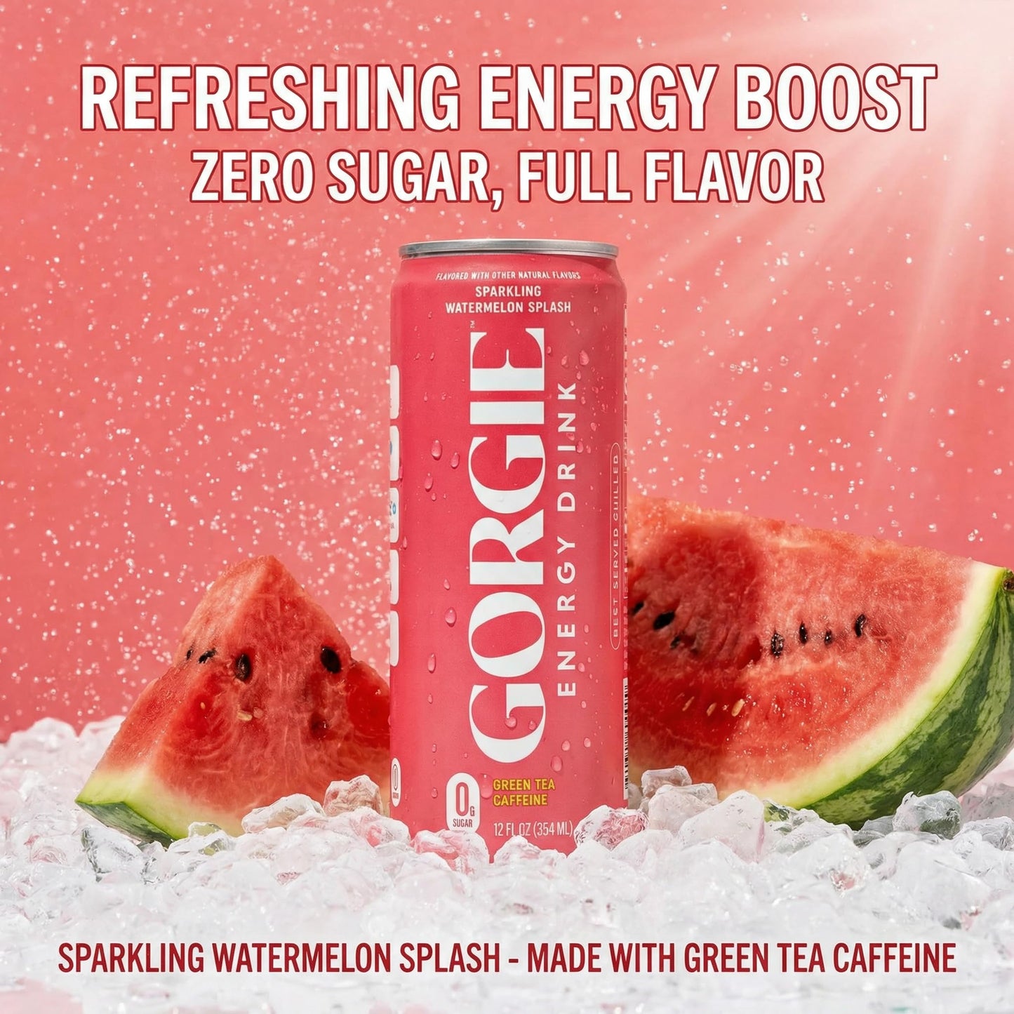 Gorgie Energy Drink Sparkling Watermelon Spice - 12 fl oz Can (Pack of 6) - Alternative to Calculus Energy Drinks with Refrigerator Magnet - 7 Items