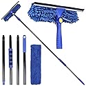Kleen Handler 2-in-1 Window Squeegee with 60” Extendable Pole, Rotatable Glass Cleaner Tool for Commercial and Residential Use, 2 Reusable Sleeves