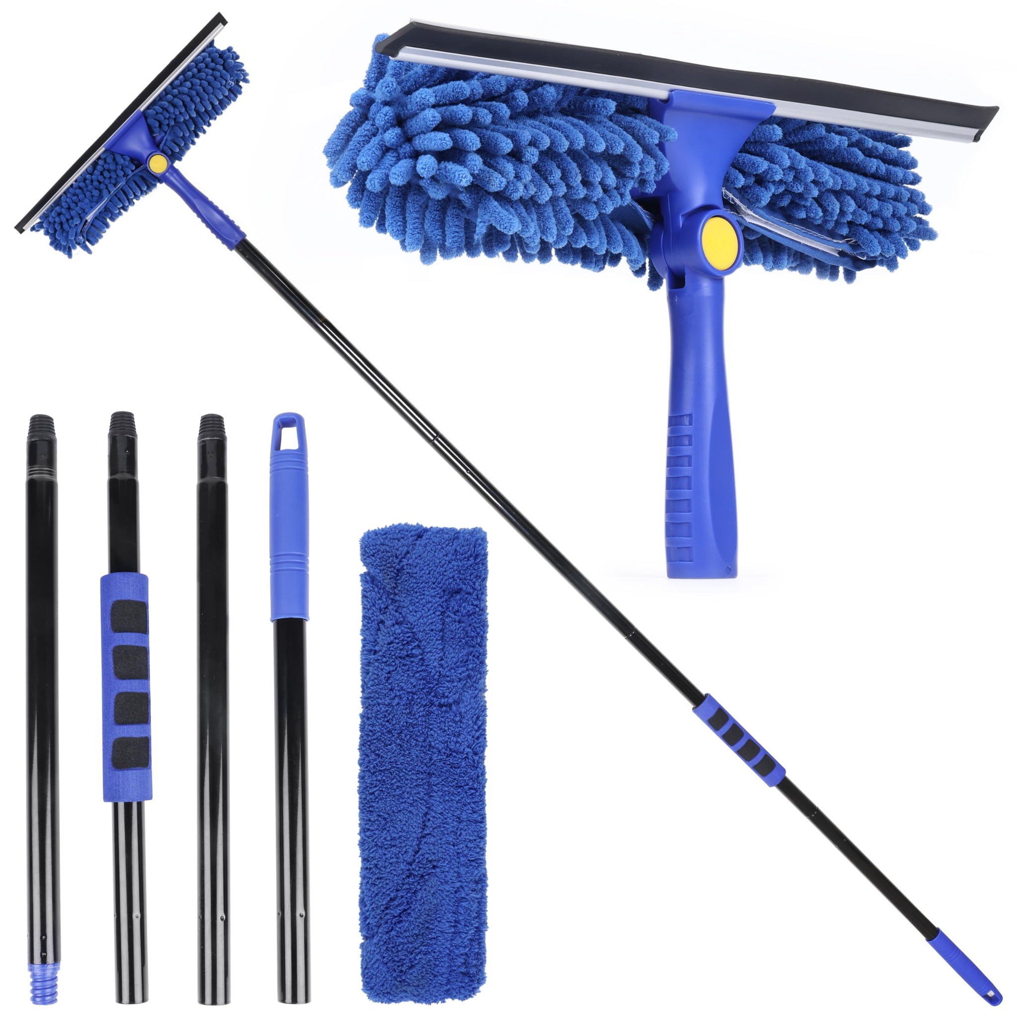 Kleen Handler 2-in-1 Window Squeegee with 60” Extendable Pole, Rotatable Glass Cleaner Tool for Commercial and Residential Use, 2 Reusable Sleeves