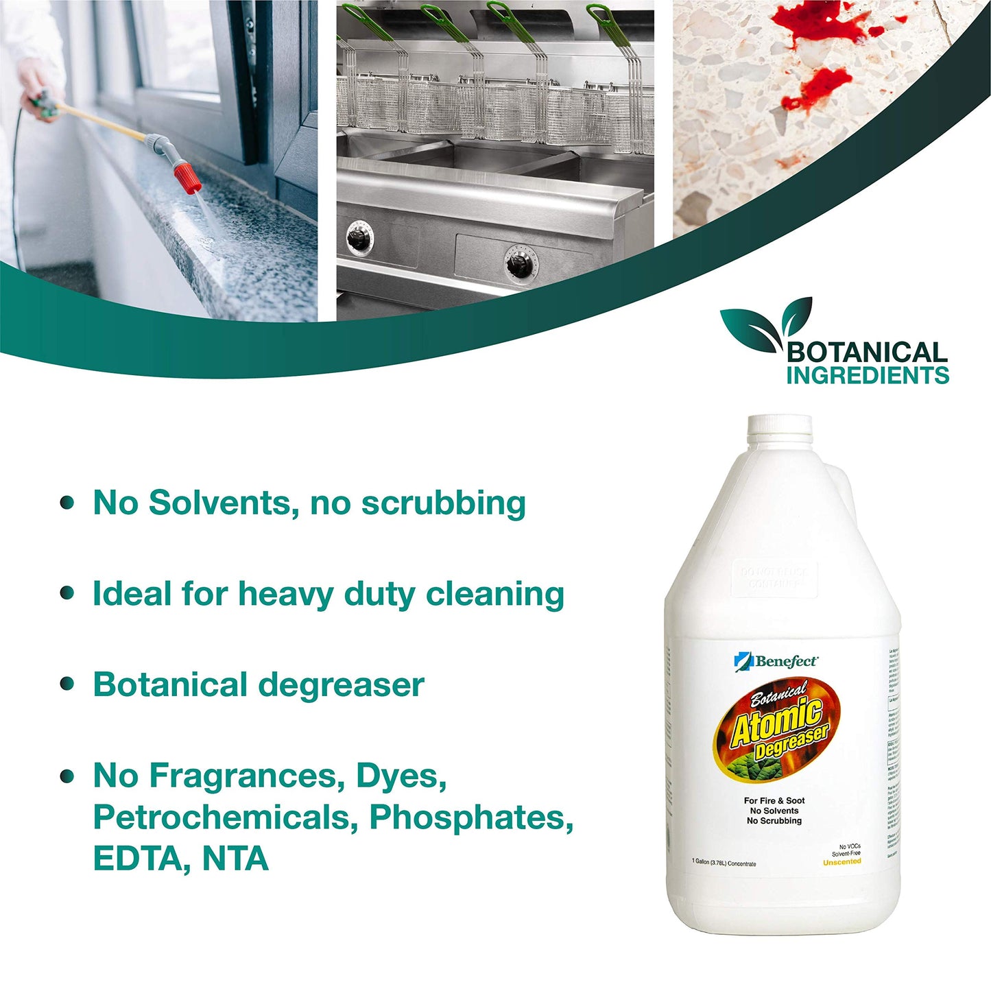 BENEFECT Botanical Atomic Degreaser, 1 Gallon, Unscented, Botanical Ingredients, Scrub Free, Solvent Free, Heavy Duty Degreaser and Cleaner