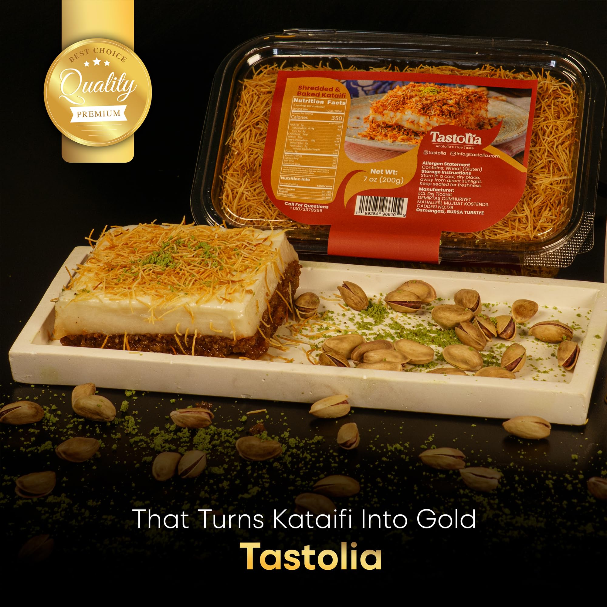 Tastolia Shredded Baked Kataifi (Kadayif) - 7 oz (200g) Crispy Roasted & Toasted Fillo Dough for Dubai Chocolate, Kunafa, Knafeh, Milk Puddings