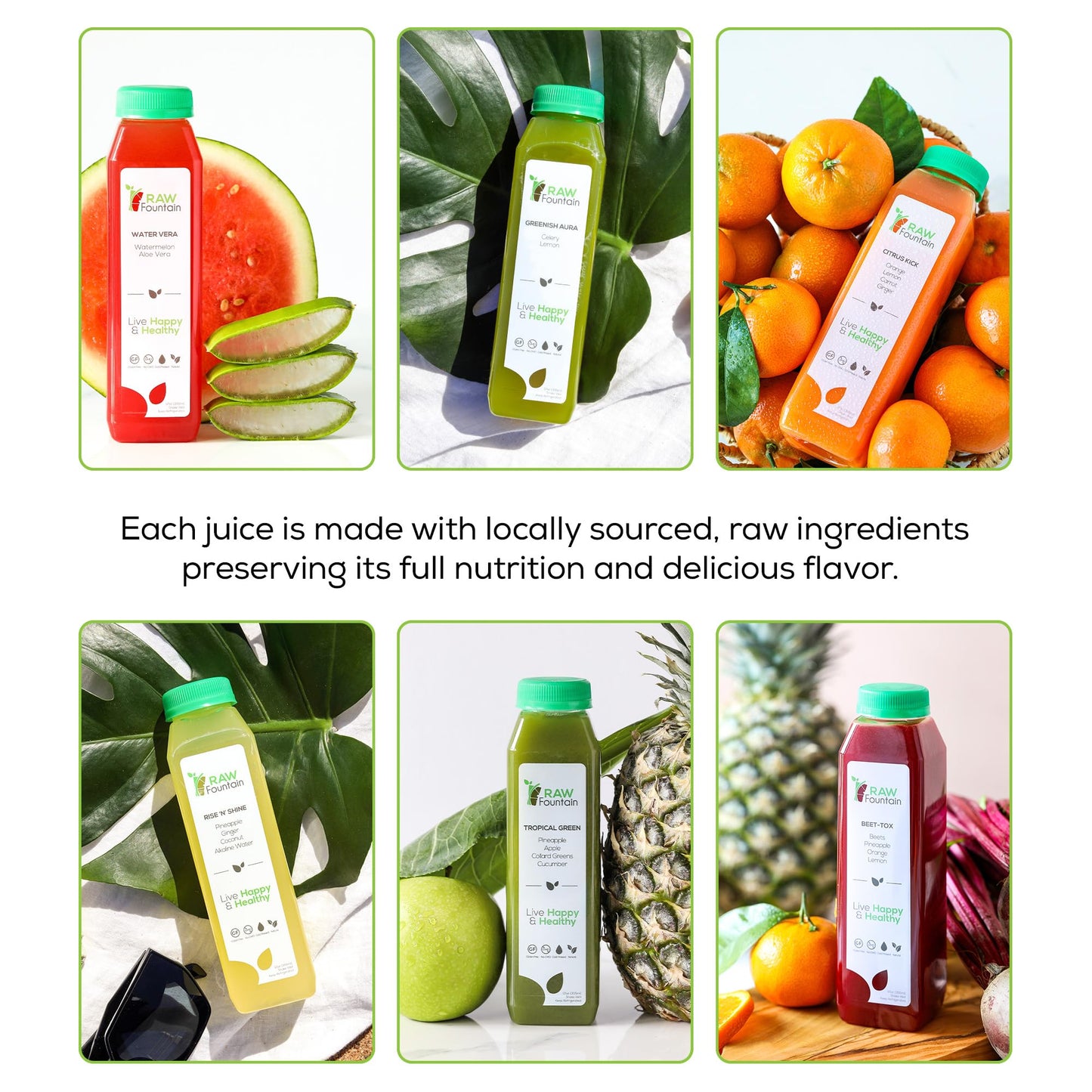 1 Day Juice Cleanse by Raw Fountain, Tropical Flavors, All Natural Raw, Cold Pressed Fruit and Vegetable Juices, Detox Cleanse, Kosher, Vegan, NO
