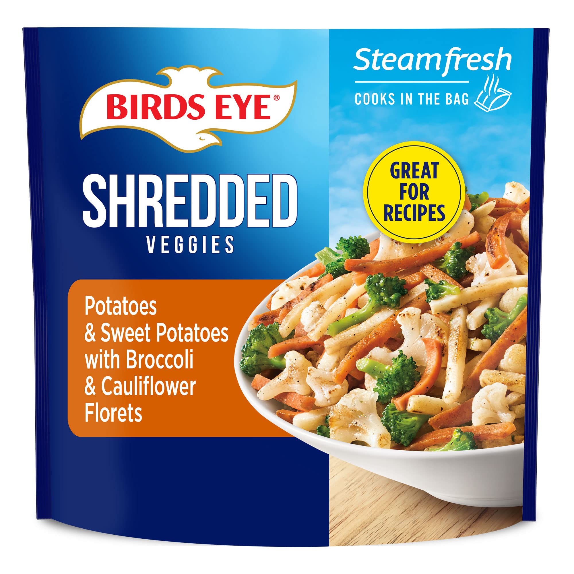 Birds Eye Steamfresh Shredded Potatoes and Sweet Potatoes with Broccoli and Cauliflower Florets, Convenient Frozen Vegetables, 10 OZ Bag
