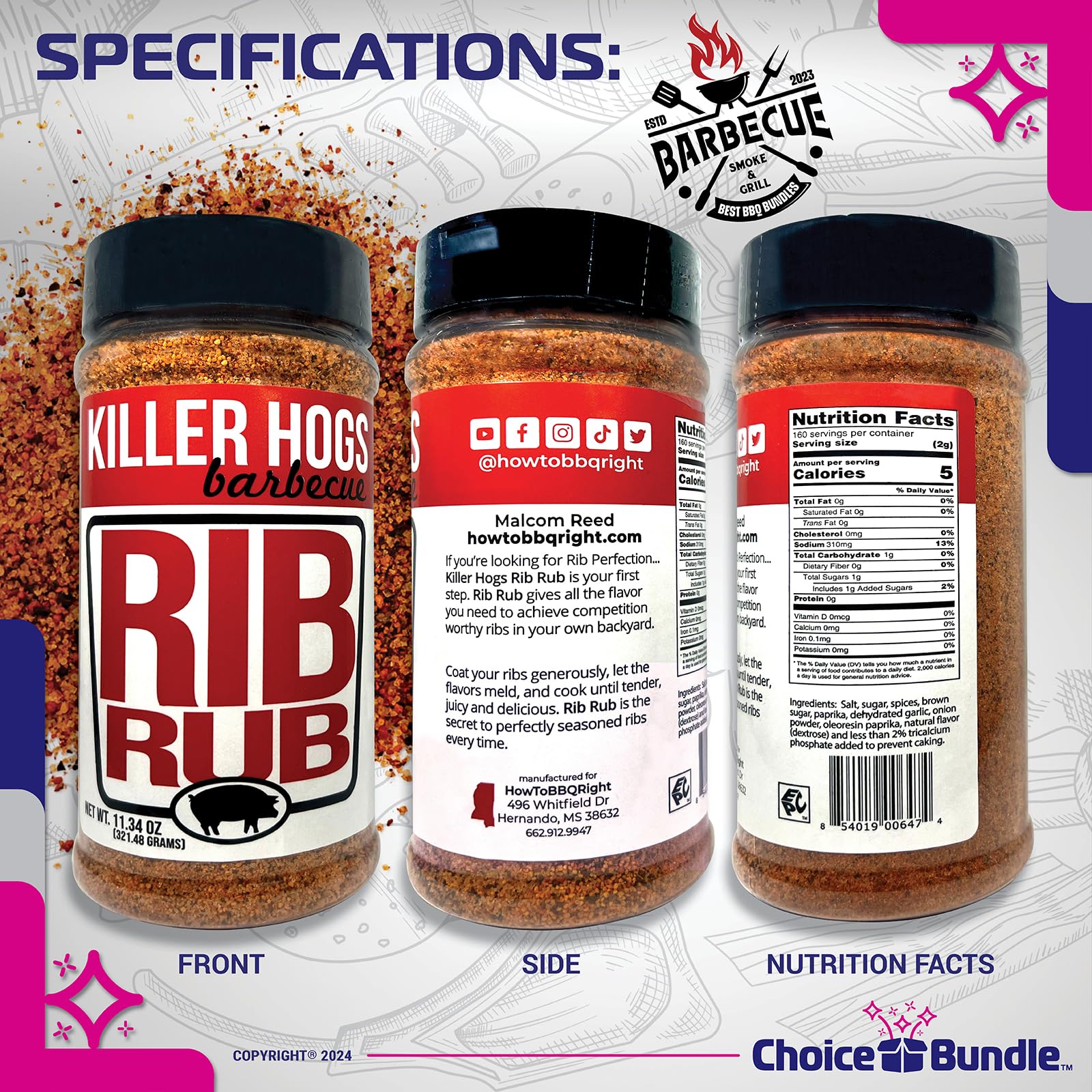 Killer Hogs Rib Rub Premium BBQ Barbecue Spice Seasoning 2 pk (22.68 oz) + Guide & Bottle Opener (4 Items)!
