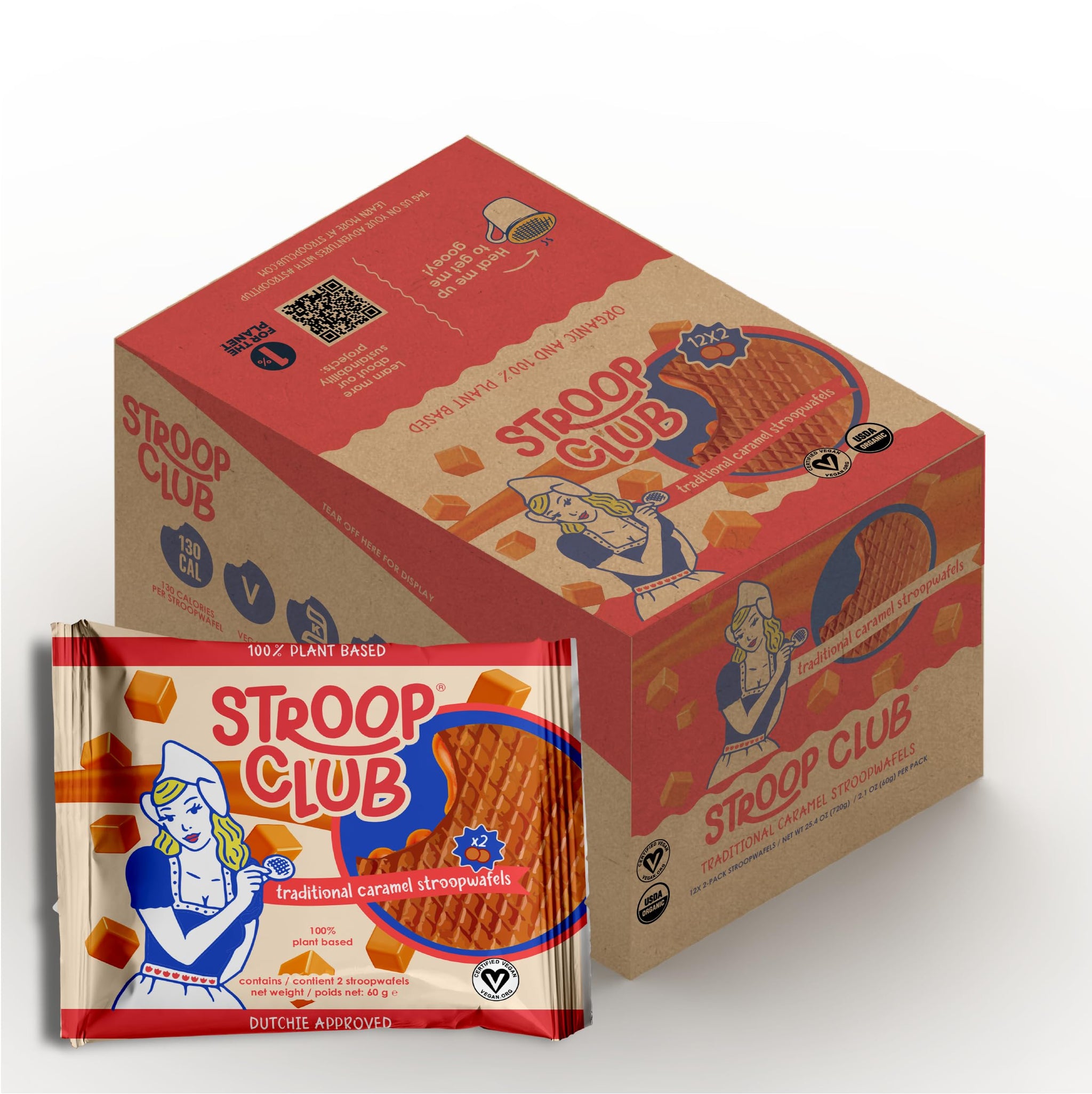 Stroop Club Traditional Organic Stroopwafel Caramel Treats | Vegan, Plant-Based and Dutch-Approved Indulgence - 24 Vegan Waffle cookies (12 Pack of 2)