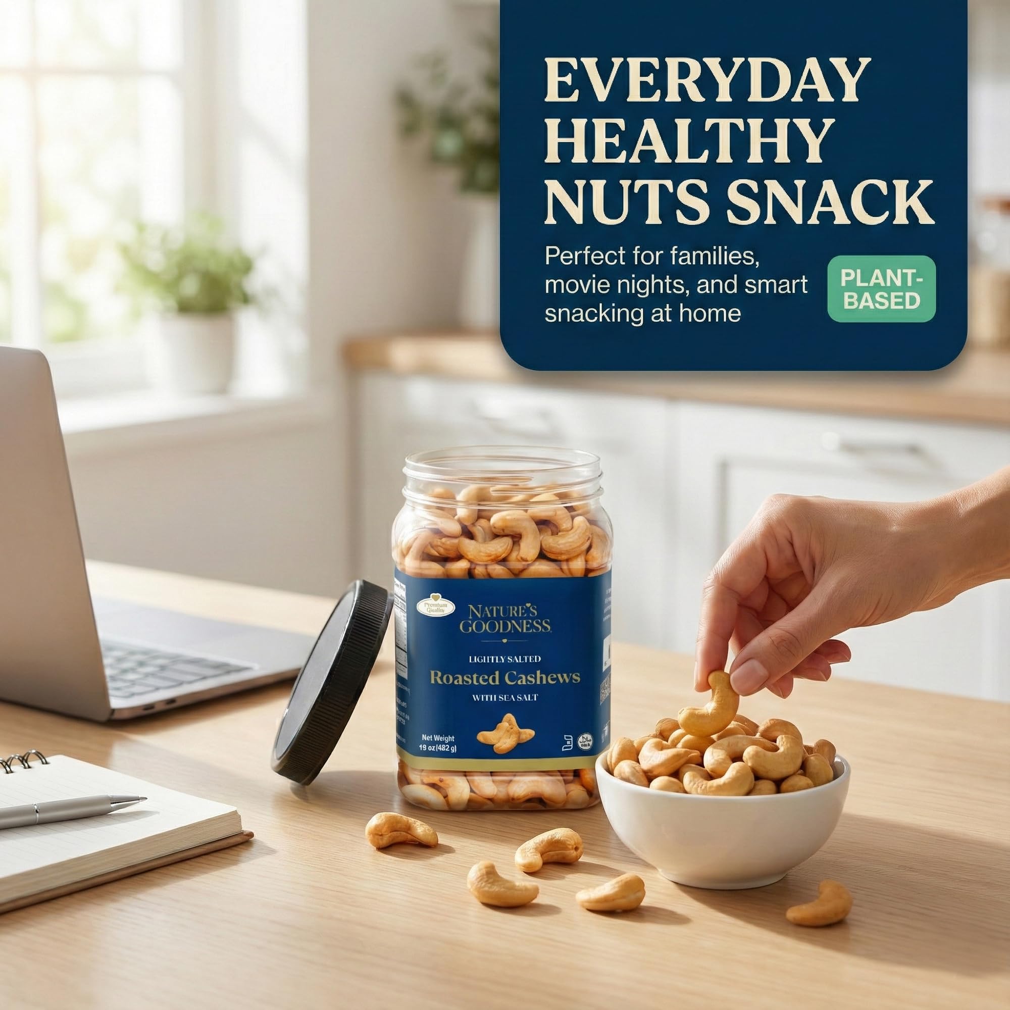 Nature’s Goodness Whole Roasted Cashew Nuts - Lightly Salted with Sea Salt, 30 oz Bulk Jar (1.87 lbs) - No Oil Added, Keto Friendly, Plant-Based