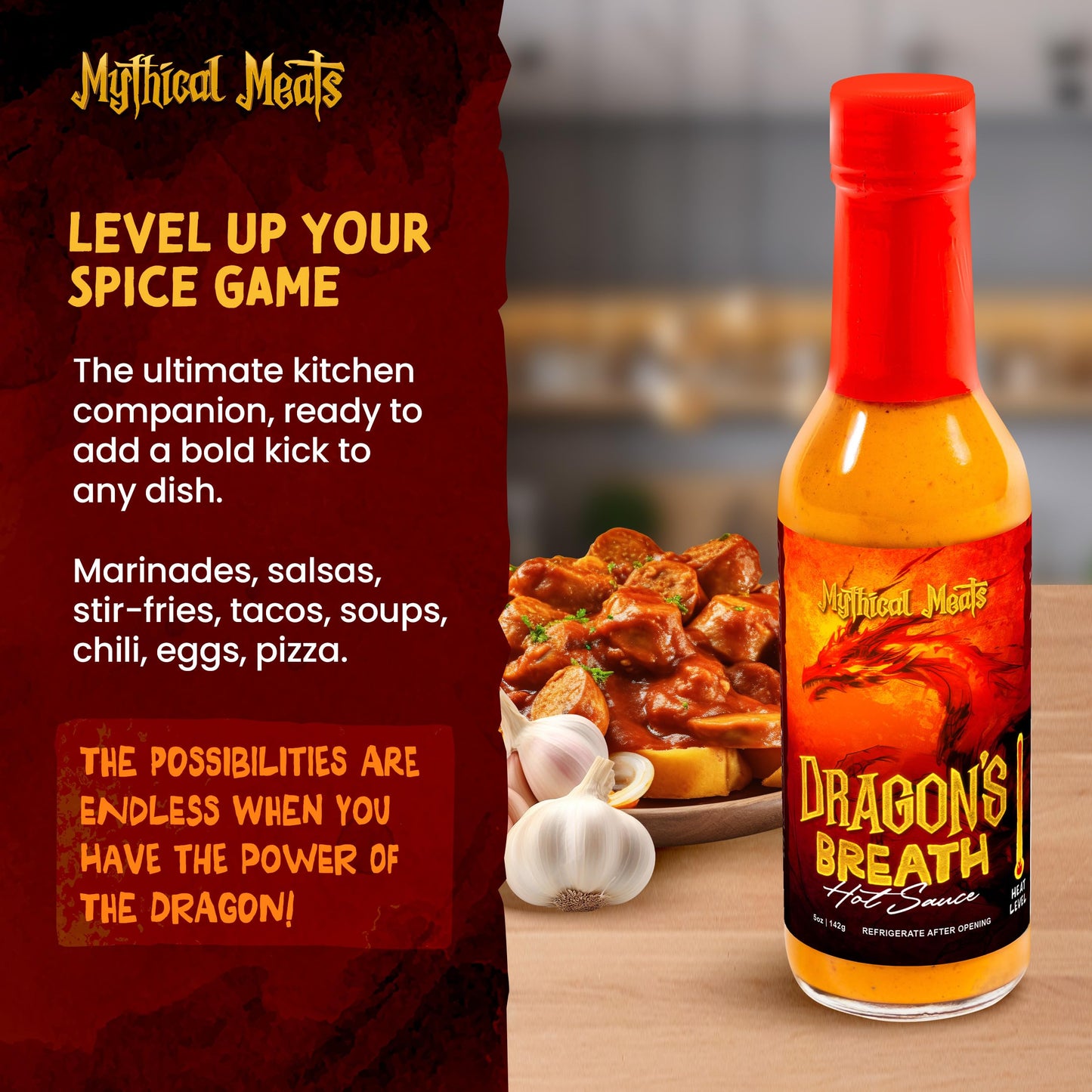 Mythical Meats Dragon's Breath Hot Sauce - Carolina Reaper & Garlic, Gluten Free, Non GMO, 9.5/10 Heat