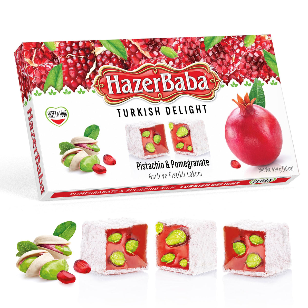 HazerBaba Turkish Delight Pistachio Candy, Pomegranate, 16oz (Pack of 1)