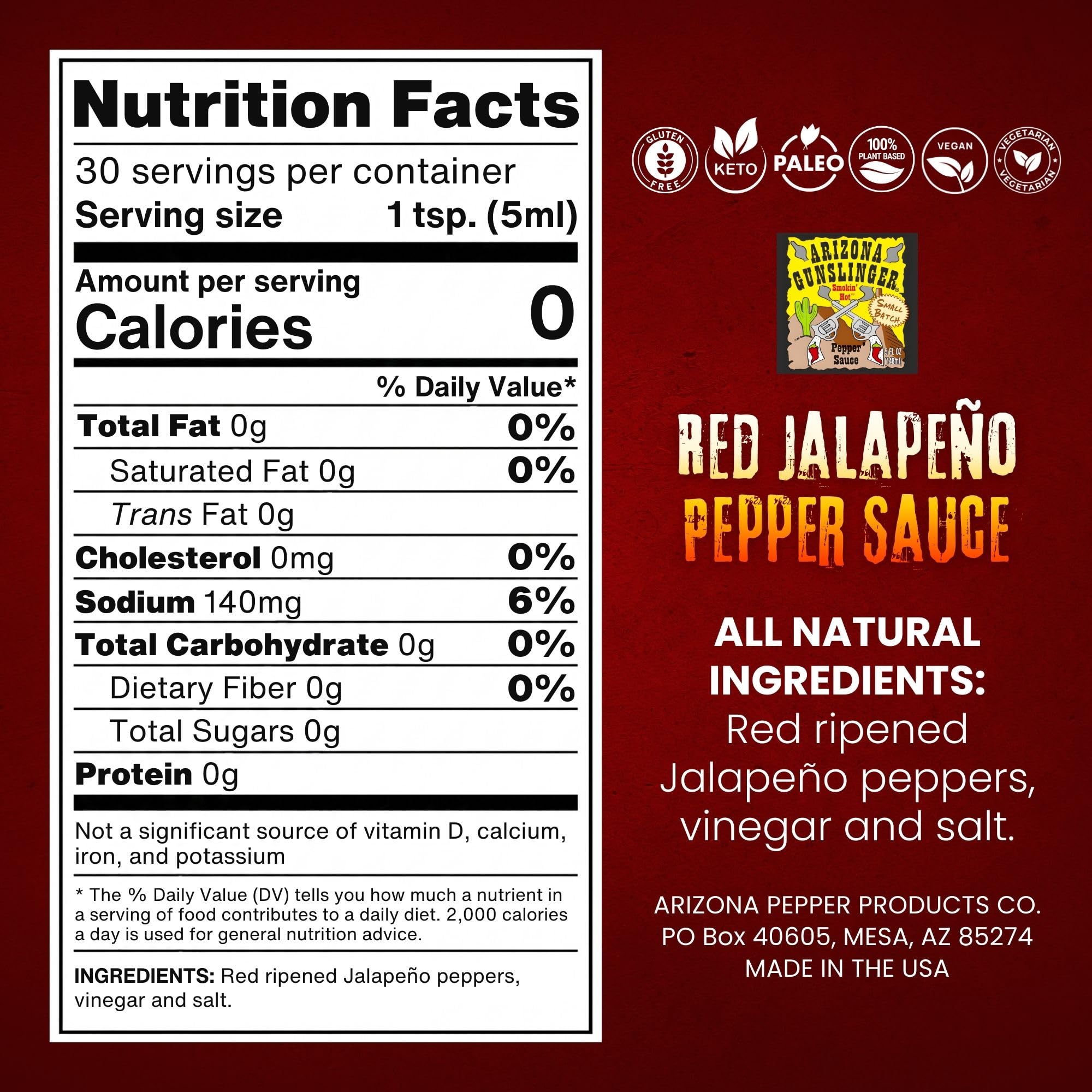 RetailSource Arizona Gunslinger Smokin' Red Jalapeño Pepper Sauce, 5 oz., 3 Bottles