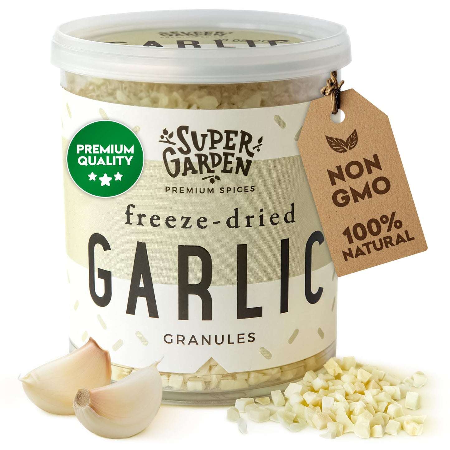 Super Garden Freeze Dried Garlic Granules | 100% Natural, No Artificial Additives or Preservatives | Perfect Granulated Garlic for Cooking, Seasoning