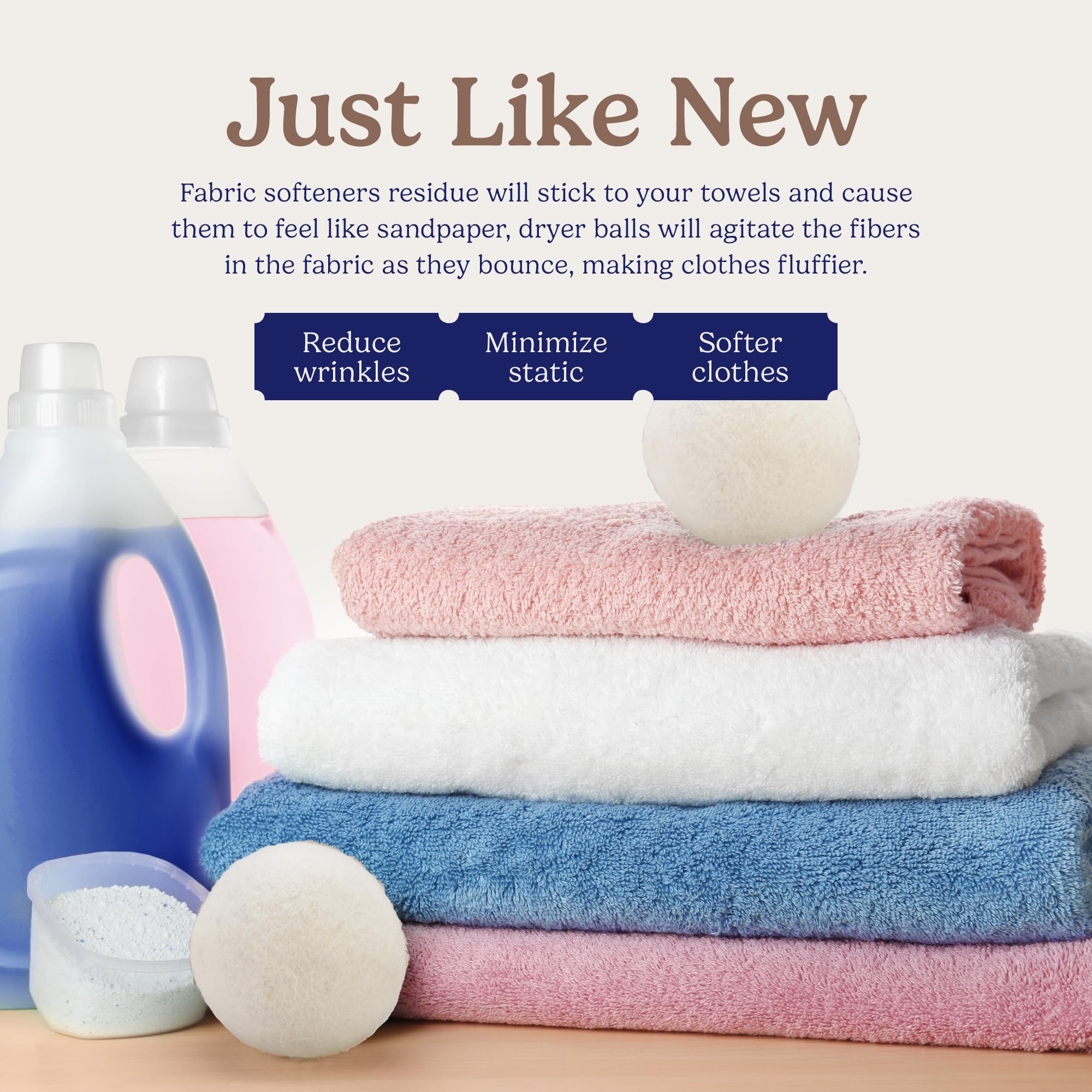 Handy Laundry Wool Dryer Balls - Natural Fabric Softener, Reusable, Reduces Clothing Wrinkles and Saves Drying Time, Better Alternative to Plastic