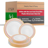 White Plastic Plates, Disposable Dinnerware Party Supplies Gold Chord Rim Design for Birthday, Wedding & All Occasions, 240 pcs (120 Dinner Plates +