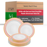 White Plastic Plates, Disposable Dinnerware Party Supplies Gold Chord Rim Design for Birthday, Wedding & All Occasions, 240 pcs (120 Dinner Plates +