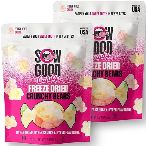 Sow Good Freeze Dried Candy Crunchy Bears 2 Pack - Perfect for Snacking & Parties