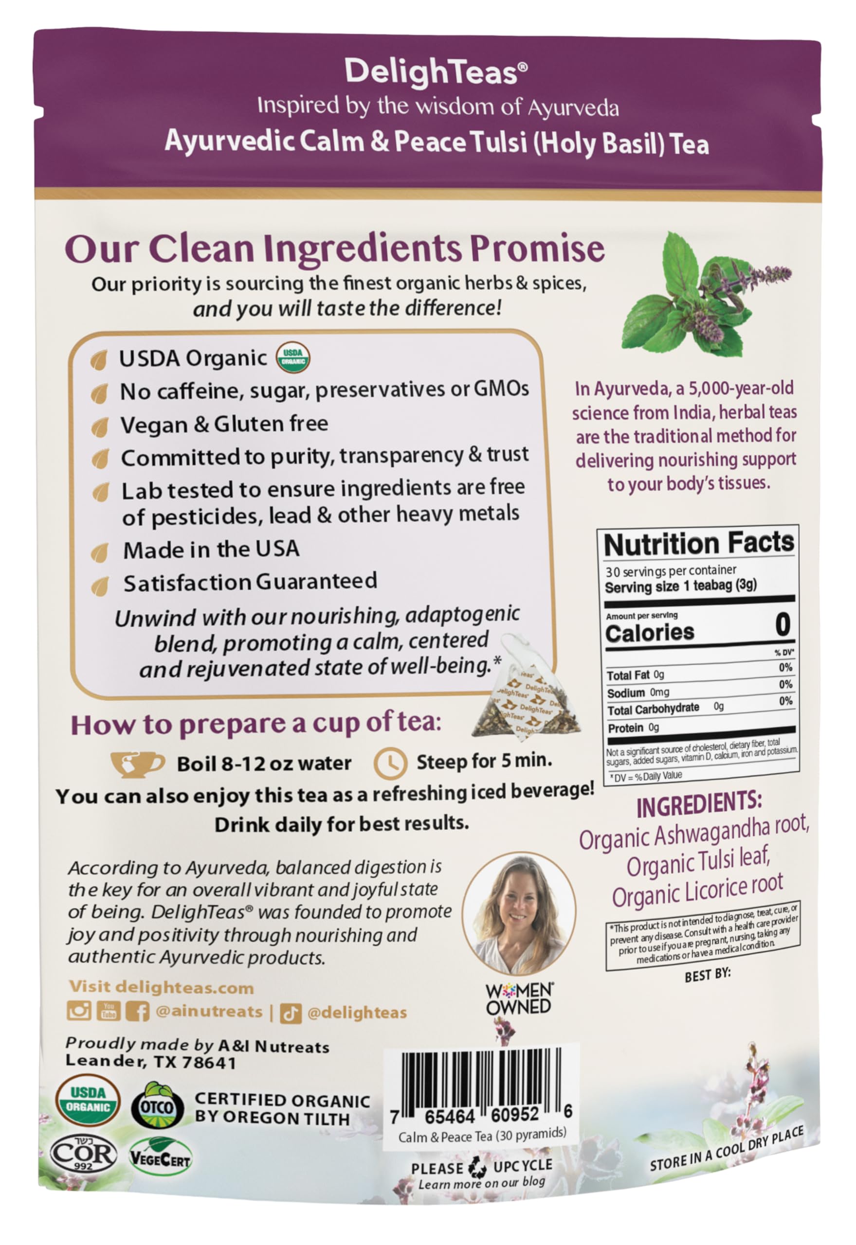 DelighTeas Tulsi Holy Basil Tea | Eco-Conscious Pyramid Tea Bags | Ayurvedic Tulsi, Ashwagandha Adaptogen Blend | USDA Organic, Caffeine Free, Kosher