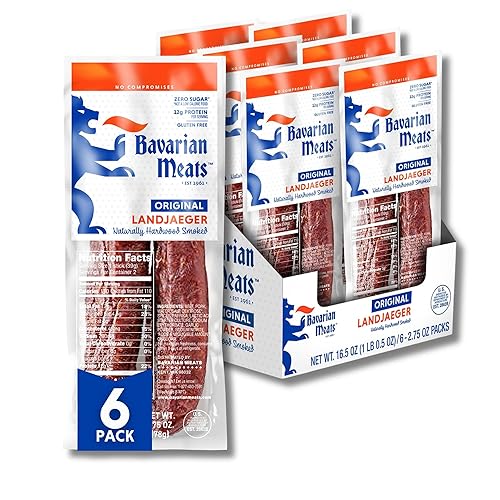 Bavarian Meats Landjaeger Meat Sticks, Smoked Sausage Protein Snacks, Zero Sugar, Great Source of Protein, Gluten Free, Keto Friendly Low Carb Snack