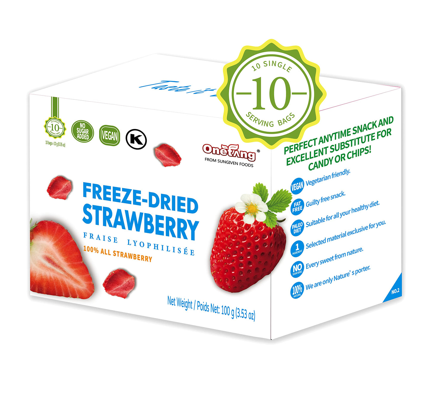 ONETANG Freeze-Dried Fruit Strawberry, 10 Pack Single-Serve Pack, Non GMO, Kosher, No Add Sugar, Gluten free, Vegan, Holiday Day Gifts, Healthy Snack