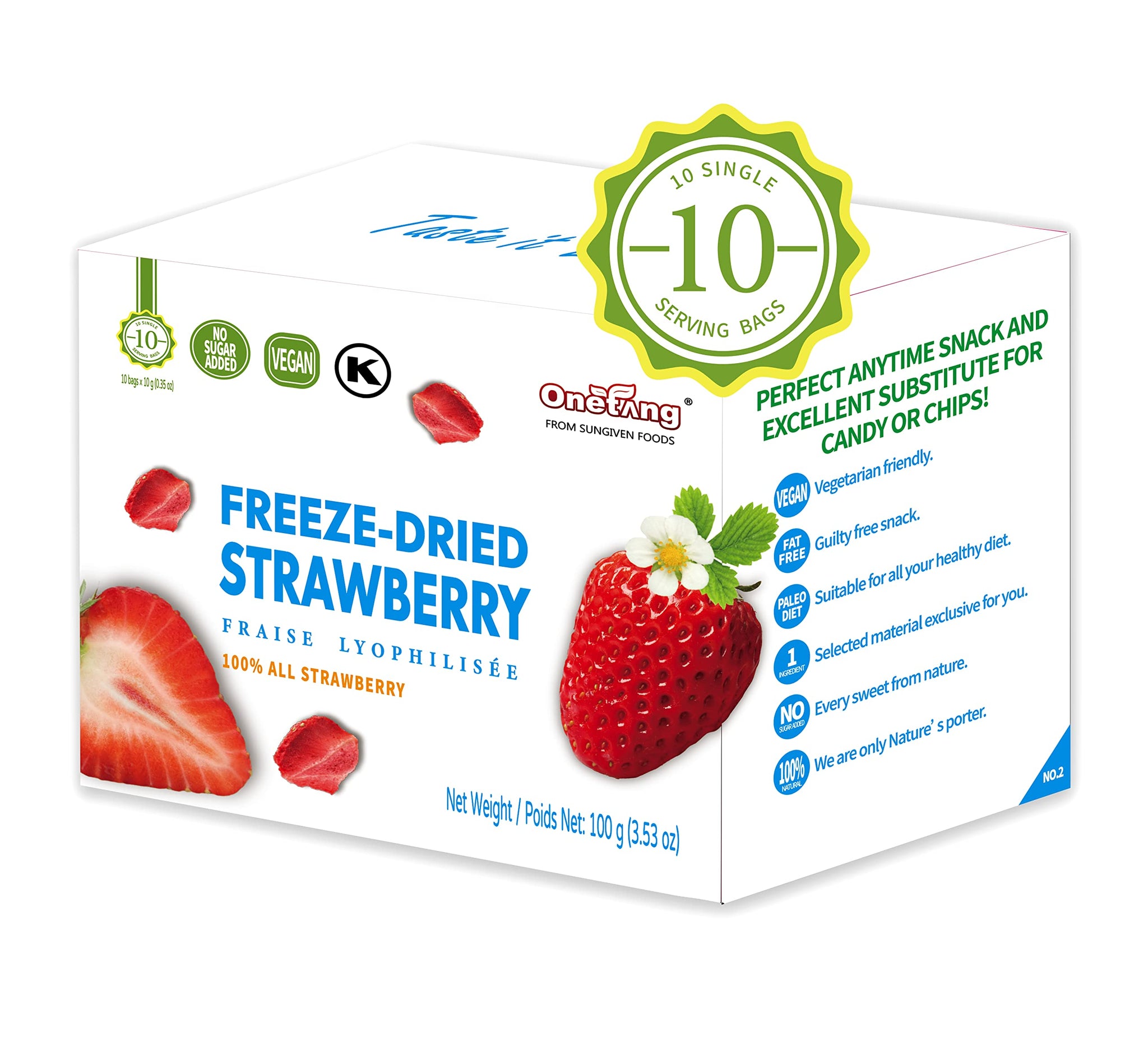 ONETANG Freeze-Dried Fruit Strawberry, 10 Pack Single-Serve Pack, Non GMO, Kosher, No Add Sugar, Gluten free, Vegan, Holiday Day Gifts, Healthy Snack