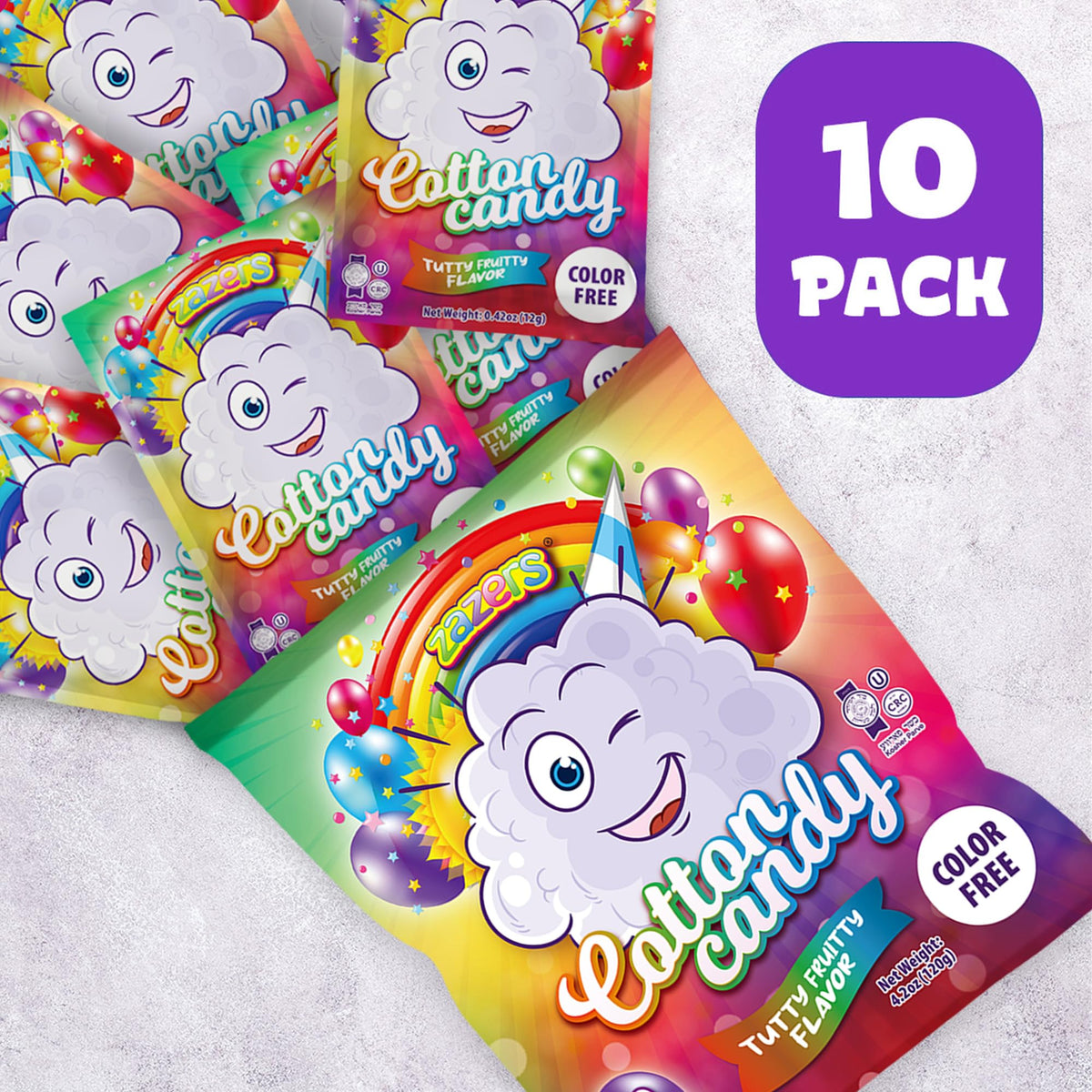 White Cotton Candy 10-Pack, Tutti Frutti - Dye Free Party Favors, Kosher