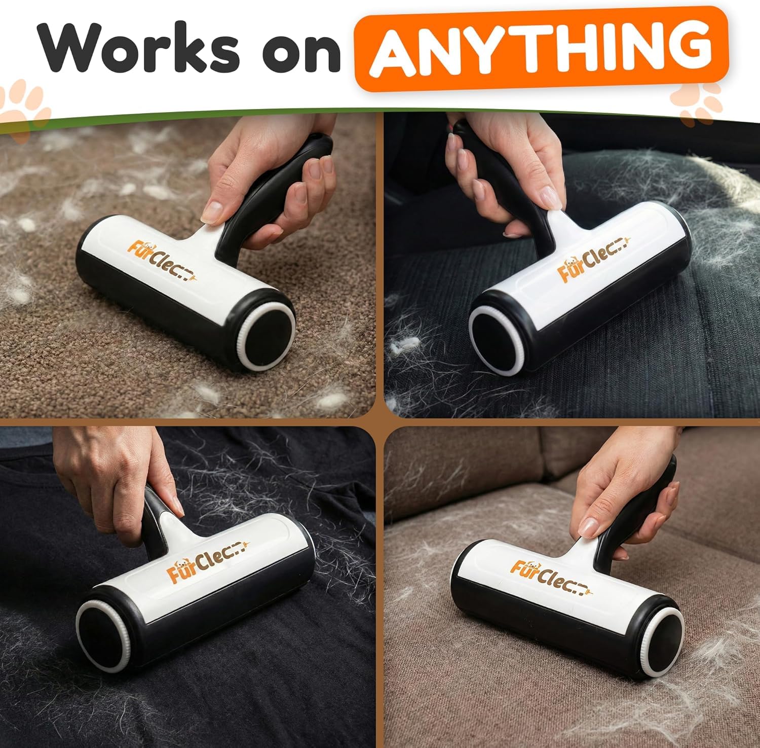 FurClean Pet Hair Removal Roller - Electrostatic Absorption Reusable Lint Rollers for Pet Hair - Cleaning Tool for Furniture, Couch and Carpet - Large