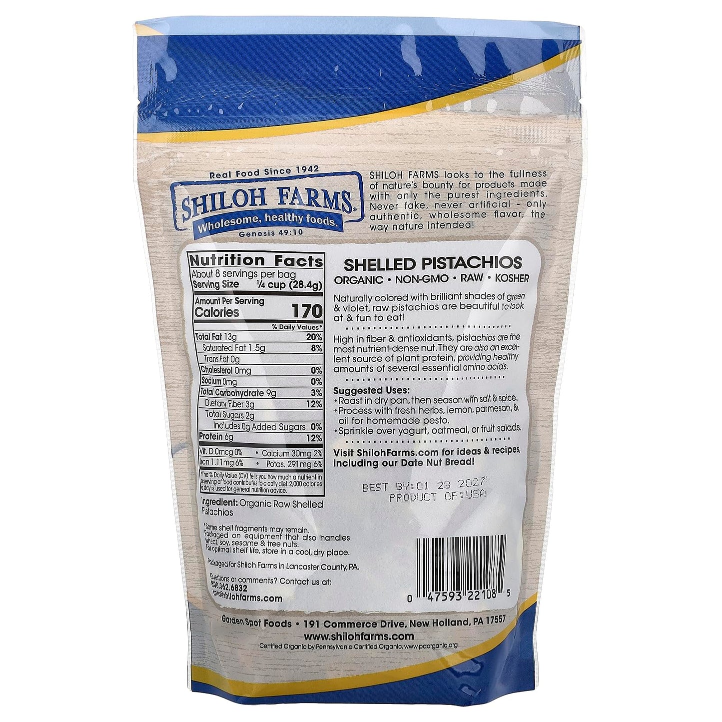 Shiloh Farms Organic Shelled Pistachios, 8 oz (227 g)