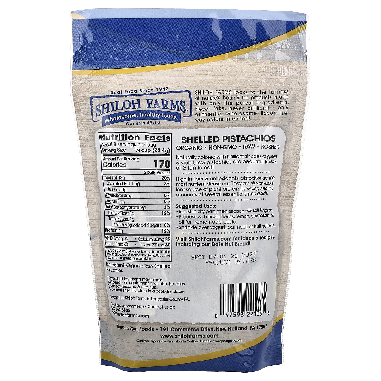 Shiloh Farms Organic Shelled Pistachios, 8 oz (227 g)