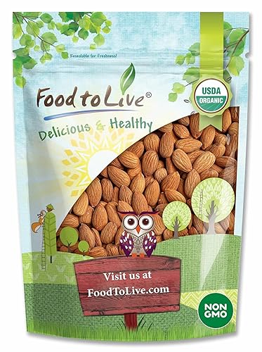 Food to Live Organic California Almonds, 5 Pounds - Non-GMO, Whole, Unsalted, Unroasted, Keto, Vegan Nuts in Bulk. Rich in Vitamin E. Snack. Great