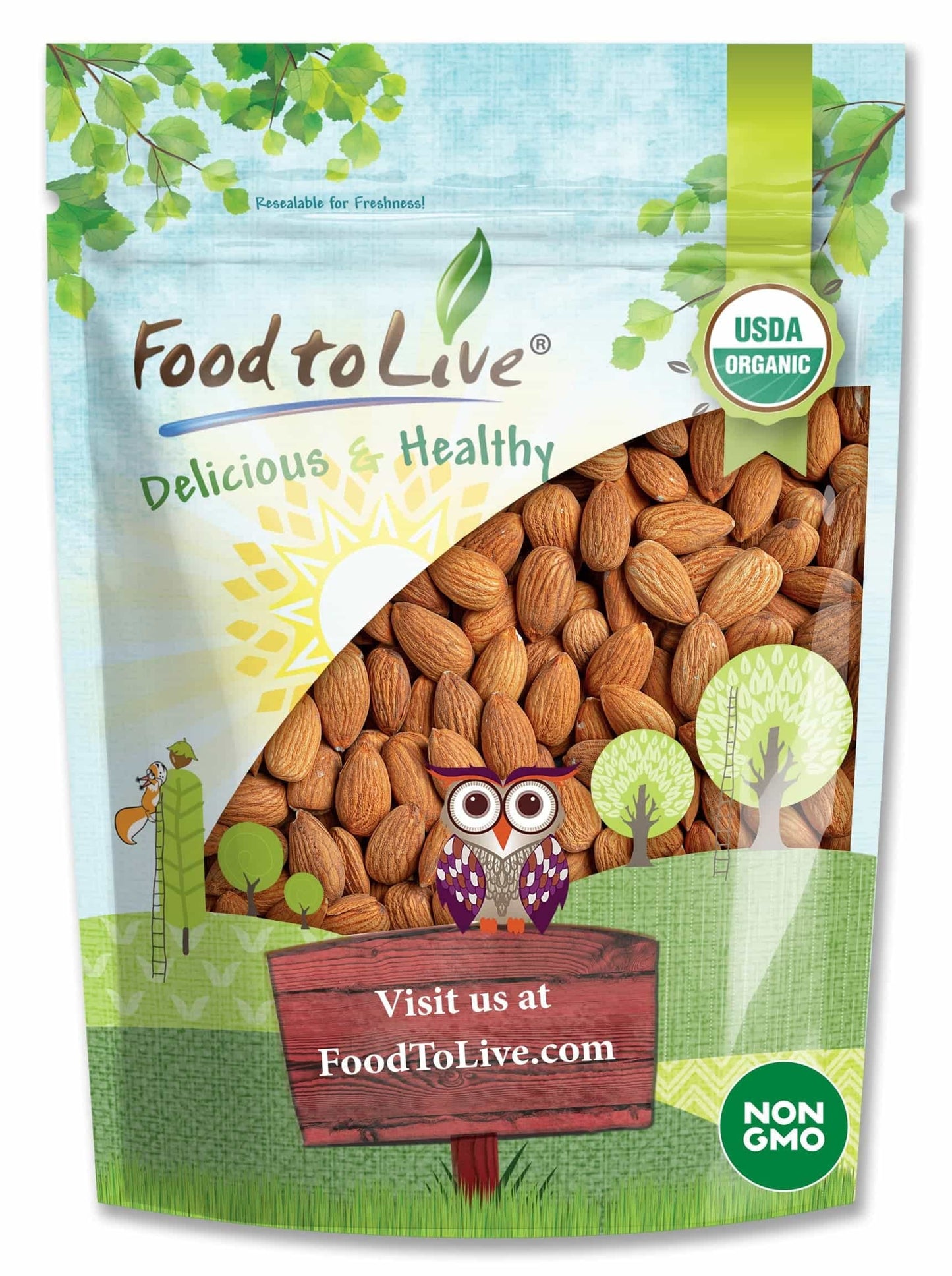 Food to Live Organic California Almonds, 5 Pounds - Non-GMO, Whole, Unsalted, Unroasted, Keto, Vegan Nuts in Bulk. Rich in Vitamin E. Snack. Great