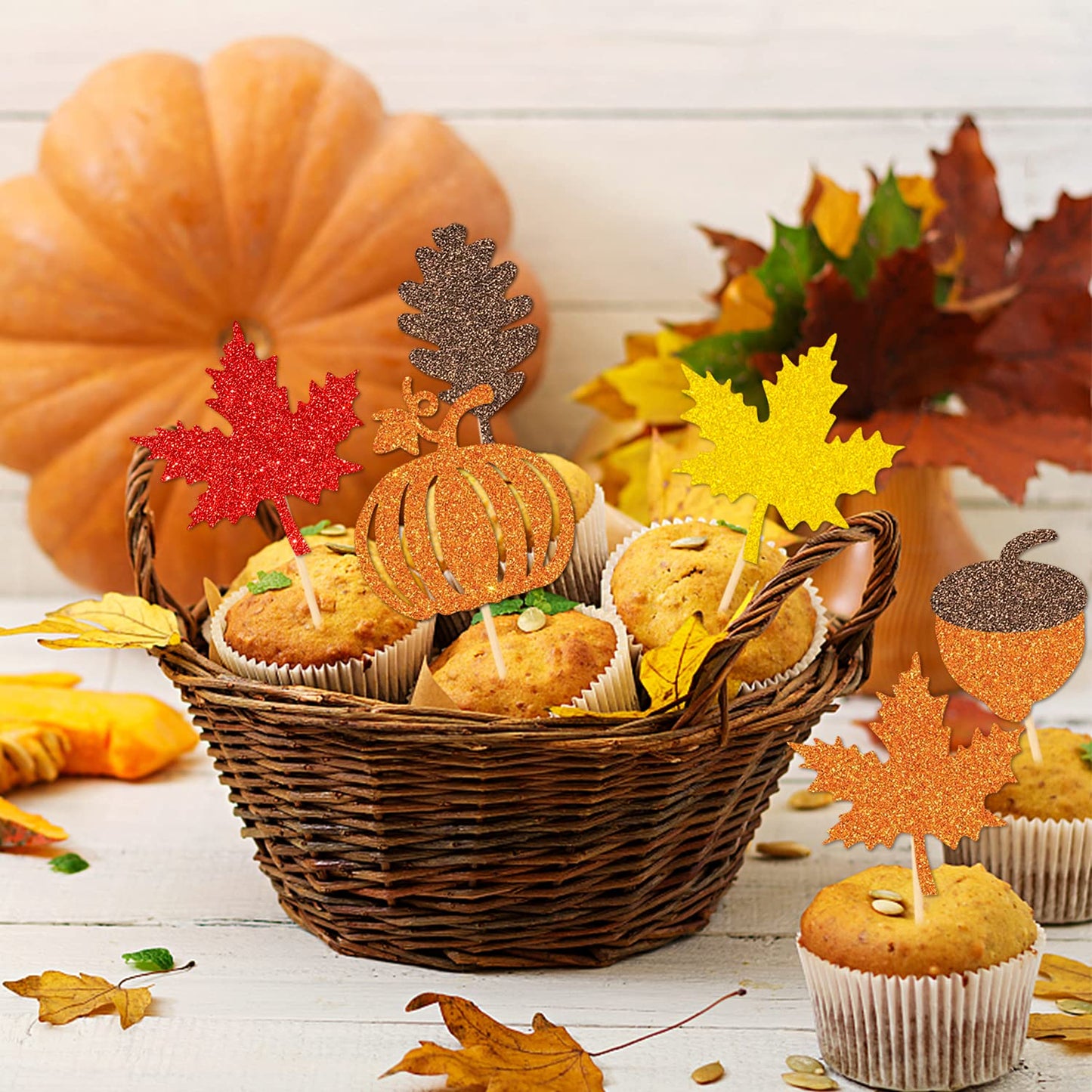 48Pcs Thanksgiving Cupcake Toppers Fall Cupcake Toppers Thanksgiving Cake Decorations Leaf Cupcake Topper Fall Cupcake Decorations